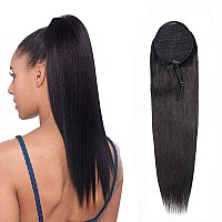 Ponytail Extension Human Hair Afro Straight Hair Ponytail For Black Women Human Hair Brazilian Virgin Human Hair Drawstring Pony