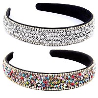 Yission 2 Pcs Rhinestone Headbands For Women Glitter Crystal Headband Fashion Jeweled Headbands For Girls Gorgeous Hair Access