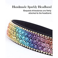 Wecoe Rhinestone Headband Girls Women Rainbow Colorful Headband Short Hair Fashion Bling Diamond Glitter Sparkly Headband Hair Bands Hair Accessories Gifts For Girls Women (Rainbow Color)