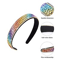 Wecoe Rhinestone Headband Girls Women Rainbow Colorful Headband Short Hair Fashion Bling Diamond Glitter Sparkly Headband Hair Bands Hair Accessories Gifts For Girls Women (Rainbow Color)