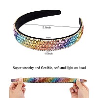 Wecoe Rhinestone Headband Girls Women Rainbow Colorful Headband Short Hair Fashion Bling Diamond Glitter Sparkly Headband Hair Bands Hair Accessories Gifts For Girls Women (Rainbow Color)