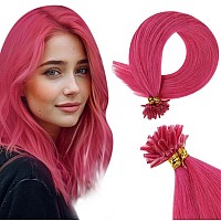 Runature Hot Pink U Tip Hair Extensions Real Human Hair 22 Inch Keratin Tip Human Hair Extensions Colorful Pink Pre Bonded Hair