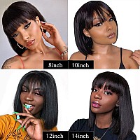 Wenyan Short Bob Wig Human Hair With Bangs 10 Inch None Lace Front Wigs For Black Women Human Hair Brazilian Virgin Straight Hai