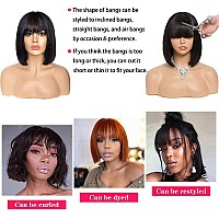 Wenyan Short Bob Wig Human Hair With Bangs 10 Inch None Lace Front Wigs For Black Women Human Hair Brazilian Virgin Straight Hai