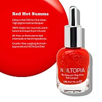 Nailtopia Plantbased Chip Free Nail Lacquer Non Toxic Biosourced Longlasting Strengthening Polish Red Hot Summa Red