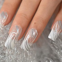 Square Fake Nails Long Length Predesigned False Nails Clear White