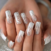 Square Fake Nails Long Length Predesigned False Nails Clear White