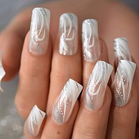 Square Fake Nails Long Length Predesigned False Nails Clear White