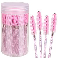 Elisel 100pcs Disposable Mascara Brushes with Container, Mascara Wands Makeup Brushes Applicators Kits for Eyelash Extensions and Eyebrow Brush (Crystal Pink)