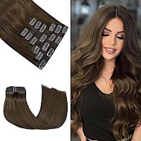 Honsoo Chocolate Brown Clip In Hair Extensions Human Hair 18In 120G 7Pcs Natural Remy Human Hair Extensions No Shedding No Tang