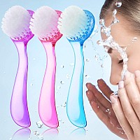 3 Pieces Facial Cleansing Brush Acrylic Handle Face Scrubbers Soft Bristle Exfoliator Cleaner Brush Scrub Exfoliating Facial Bru