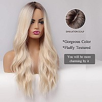 Esmee 26 Inches Long Blonde Wigs for Women Natural Synthetic Hair Ombre Blonde Wig with Dark Roots Synthetic Wig Loose Wavy Wigs Heat Resistant