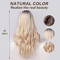 Esmee 26 Inches Long Blonde Wigs for Women Natural Synthetic Hair Ombre Blonde Wig with Dark Roots Synthetic Wig Loose Wavy Wigs Heat Resistant