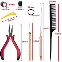 Duufin Hair Extensions Kit 500 Pcs Black Micro Ring Beads 1 Hair Extension Plier 2 Hook Needle Pulling Loop 4 Plastic Alligator Hair Clips 1 Comb and 2 Bags Black Mini Rubber Hair Elastic