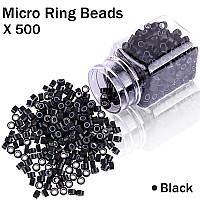 Duufin Hair Extensions Kit 500 Pcs Black Micro Ring Beads 1 Hair Extension Plier 2 Hook Needle Pulling Loop 4 Plastic Alligator Hair Clips 1 Comb and 2 Bags Black Mini Rubber Hair Elastic