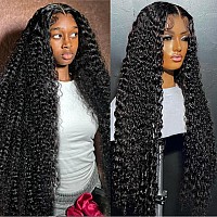 Deep Wave Lace Closure Wig Pre Plucked 4X4 Hd Transparent Deep Curly Lace Front Wigs Human Hair For Women Unprocessed Glueless B