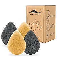 Myhomebody Natural Konjac Facial Sponges Teardrop Shape For Gentle Face Cleansing And Exfoliation With Activated Charcoal