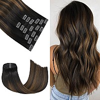 Honsoo Hair Extensions Clip In Real Human Hair Dark Brown Mixed Medium Brown Remy Hair Extensions 18In 120G 7Pcs Silky Straight