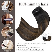 Honsoo Hair Extensions Clip In Real Human Hair Dark Brown Mixed Medium Brown Remy Hair Extensions 18In 120G 7Pcs Silky Straight