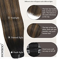 Honsoo Hair Extensions Clip In Real Human Hair Dark Brown Mixed Medium Brown Remy Hair Extensions 18In 120G 7Pcs Silky Straight