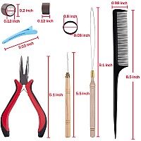 Duufin Hair Extensions Kit 500 Pcs Brown Micro Ring Beads 1 Micro Beads Plier 2 Hook Needle Pulling Loop 4 Plastic Alligator Hair Clips 1 Comb and 2 Bags Black Mini Rubber Hair Elastic