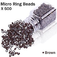 Duufin Hair Extensions Kit 500 Pcs Brown Micro Ring Beads 1 Micro Beads Plier 2 Hook Needle Pulling Loop 4 Plastic Alligator Hair Clips 1 Comb and 2 Bags Black Mini Rubber Hair Elastic