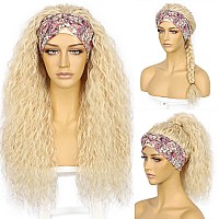 Somiarik 613 Synthetic Headband Wigs For Women Blonde Wigs 26 Inch Glueless Synthetic Wigs Long Wavy Loose Curly Blonde Wig 130