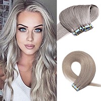 Benehair Remy Tape In Hair Extensions Human Hair Gray Seamless Skin Weft Tape In Real Human Hair Extensions Straight Hair 18 Inc