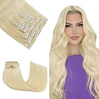 Honsoo Clip In Hair Extensions Real Human Hair Platinum Blonde 14Inch 120G 7Pcs Hair Extensions Clip In Real Human Hair Extensio