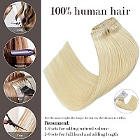 Honsoo Clip In Hair Extensions Real Human Hair Platinum Blonde 14Inch 120G 7Pcs Hair Extensions Clip In Real Human Hair Extensio