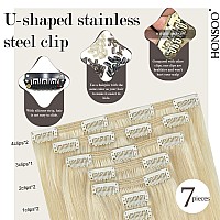 Honsoo Clip In Hair Extensions Real Human Hair Platinum Blonde 14Inch 120G 7Pcs Hair Extensions Clip In Real Human Hair Extensio