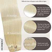 Honsoo Clip In Hair Extensions Real Human Hair Platinum Blonde 14Inch 120G 7Pcs Hair Extensions Clip In Real Human Hair Extensio