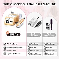 Subay Professional Nail Drill Machine For Acrylic Nails Gel Nails 20000Rpm Electric Nail File Kit For Nail Salon Supplies Ele