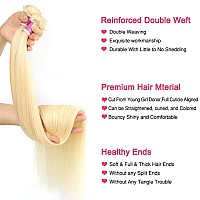 Seekomi 613 Human Hair 4 Bundles 14 16 18 20 Inch Brazilian 613 Straight Human Hair Bundles Virgin Blonde Human Hair Straight 4