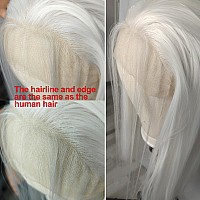 Bluple Long Straight Lace Front Wigs 1001 Platinum White Natural Heat Resistant Synthetic Hair Half Hand Tied Wigs For Cosplay