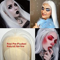 Bluple Long Straight Lace Front Wigs 1001 Platinum White Natural Heat Resistant Synthetic Hair Half Hand Tied Wigs For Cosplay