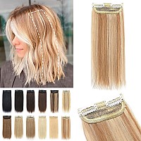 S-noilite Clip in Hair Extensions for Short Hair 100% Real Human Hair 1PCS 2 Clips Balayage Clip in Hairpieces For Women with Thinning Hair Add Hair Volume 15g 10Inch-Golden Brown/Bleach Blonde