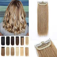 S-noilite Clip in Human Hair Extensions for Short Hair 1PCS 2 Clips Clip in Hairpieces For Women with Thinning Hair Add Hair Volume 17g 12Inch-Dark Blonde