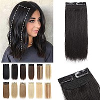 S-noilite Clip in Human Hair Extensions for Short Hair 1PCS 2 Clips Clip in Hairpieces For Women with Thinning Hair Add Hair Volume 17g 12Inch-Natural Black