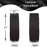 S-noilite Clip in Human Hair Extensions for Short Hair 1PCS 2 Clips Clip in Hairpieces For Women with Thinning Hair Add Hair Volume 17g 12Inch-Natural Black