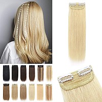 S-noilite Clip in Human Hair Extensions for Short Hair 1PCS 2 Clips Clip in Hairpieces For Women with Thinning Hair Add Hair Volume 17g 12Inch-Platinum Blonde