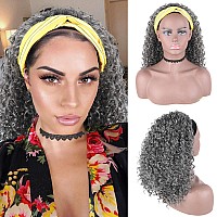 Aisaide Short Afro Kinky Curly Grey Headband Wigs For Black Womensynthetic Curly Headband Wig Afro Curly Wave Deep Wave Black H