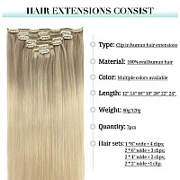 Doores Clip In Hair Extensions Balayage Ash Blonde To Golden Blonde And Platinum Blonde 14 Inch 120G 7Pcs Remy Human Hair Clip I