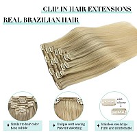 Doores Clip In Hair Extensions Balayage Ash Blonde To Golden Blonde And Platinum Blonde 14 Inch 120G 7Pcs Remy Human Hair Clip I