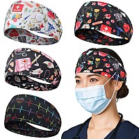 HoogaLife 4pcs Headbands With Buttons For Mask, Women's And Men's Turban Non-Slip Workout Headbands Hair Bands Protect Your Hair And Ears - Medical Set