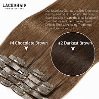 Lacer Hair Seamless Clip In Human Hair Extensions 9A Grade Virgin Hair Clip Ins With Invisible Tape Weft 4 Chocolate Brown Colo