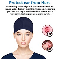 Fesciory Adjustable Working Caps With Button Sweatband Women Ponytail Pouch Hats Long Hair Navy