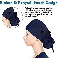 Fesciory Adjustable Working Caps With Button Sweatband Women Ponytail Pouch Hats Long Hair Navy