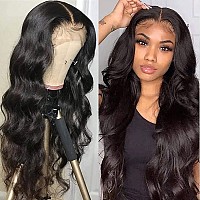 Body Wave 5x5 Transparent Lace Closure Human Hair Wigs for Black Women Brazilian Unprocessed Virgin Human Hair Lace Front Wigs Pre Plucked with Baby Hair 180% Density Natural Black (5x5,18inch)