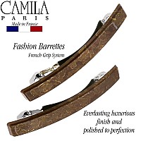 Camila Paris CP3075 French Hair Barrette Clip for Girls, Set of 2 Brown Rubberized Metal Clasp Strong Hold Grip Hair Clips for Women, No Slip Durable Styling Girls Hair Accessories, Made in France